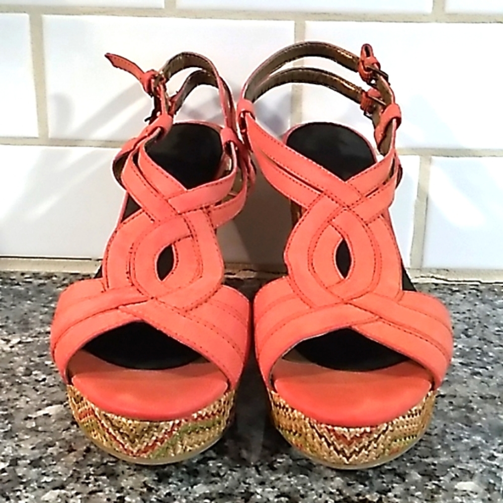 St.Johns Bay Coral Platform Wedge Sandals. Size 7.5 - Picture 3 of 11